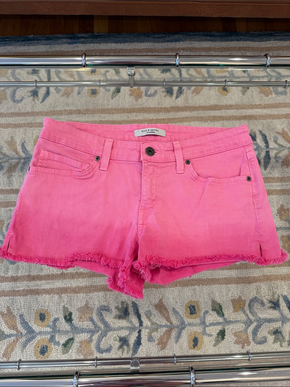 Rich & Skinny Pink Frayed Hem Denim Cutoff Shorts